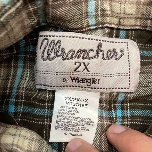 Wrangler Wrancher Shirt Mens 2X Western Pearl Snap Cowboy Plaid Long Sleeve - Picture 4 of 8